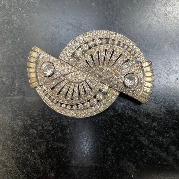 RARE SPECTACULAR DESIGN!, AUTHENTIC VINTAGE ART DECO CLIP-MATES BROOCH / PIN KTF - Picture 2 of 13